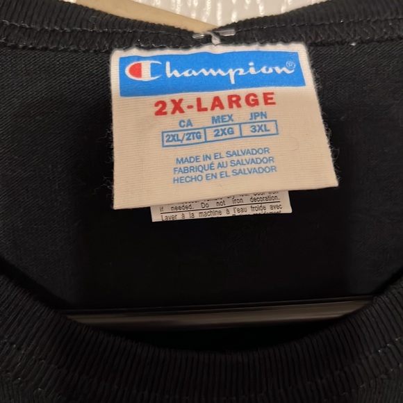 CHAMPION Big C Logo Embroidered Black 2XL Vintage 90s Heavyweight Tee Shirt - Picture 3 of 6